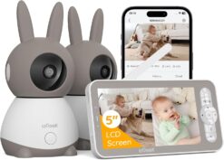 ieGeek Baby 1T-2 Baby Monitor 2K con 2 Telecamere – Schermo 5” Senza WiFi, PTZ 360° + App