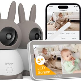ieGeek Baby 1T-2 Baby Monitor 2K con 2 Telecamere – Schermo 5” Senza WiFi, PTZ 360° + App