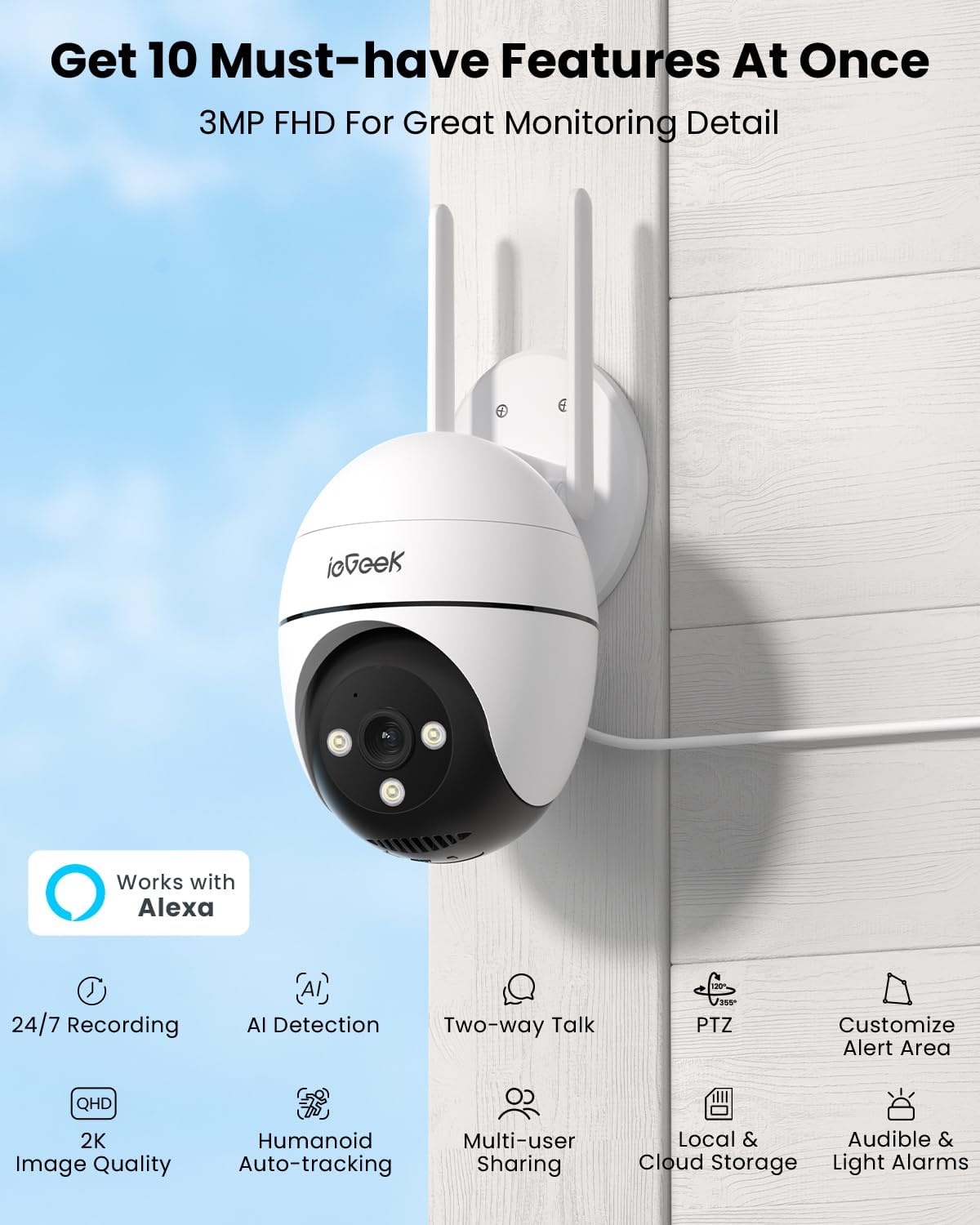 ieGeek ZS-GQ2 Telecamera PTZ 360° WiFi 2K Dual Band Esterno - immagine 9