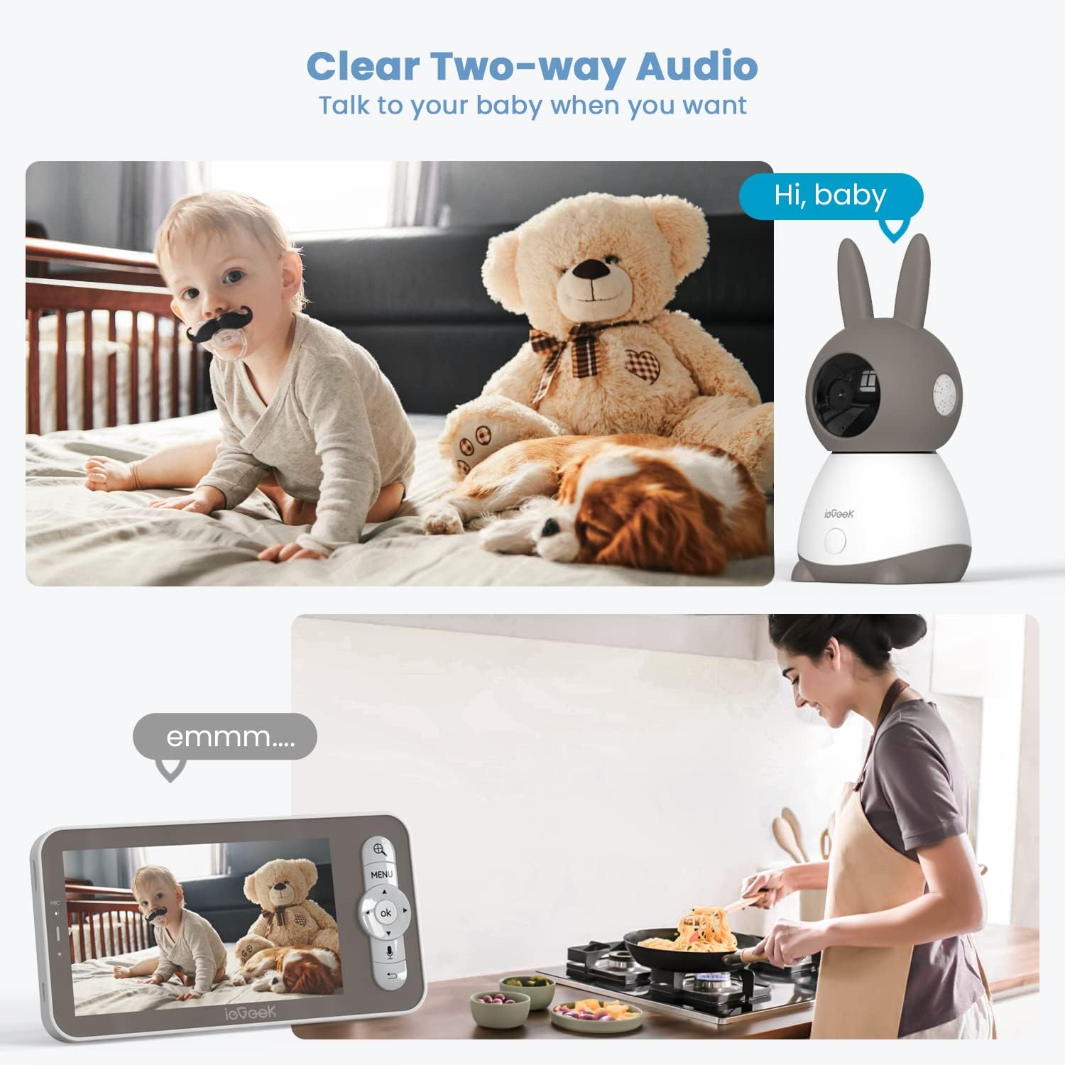 ieGeek Baby 1T-2 Baby Monitor 2K con 2 Telecamere – Schermo 5” Senza WiFi, PTZ 360° + App - immagine 4