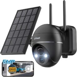 Telecamera Sorveglianza WiFi Solare 3K 5MP 360° PTZ Nera | ieGeek